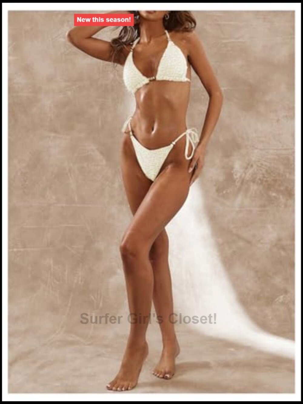 Sparkly Sequin Halter Triangle String Bikini Top View 4